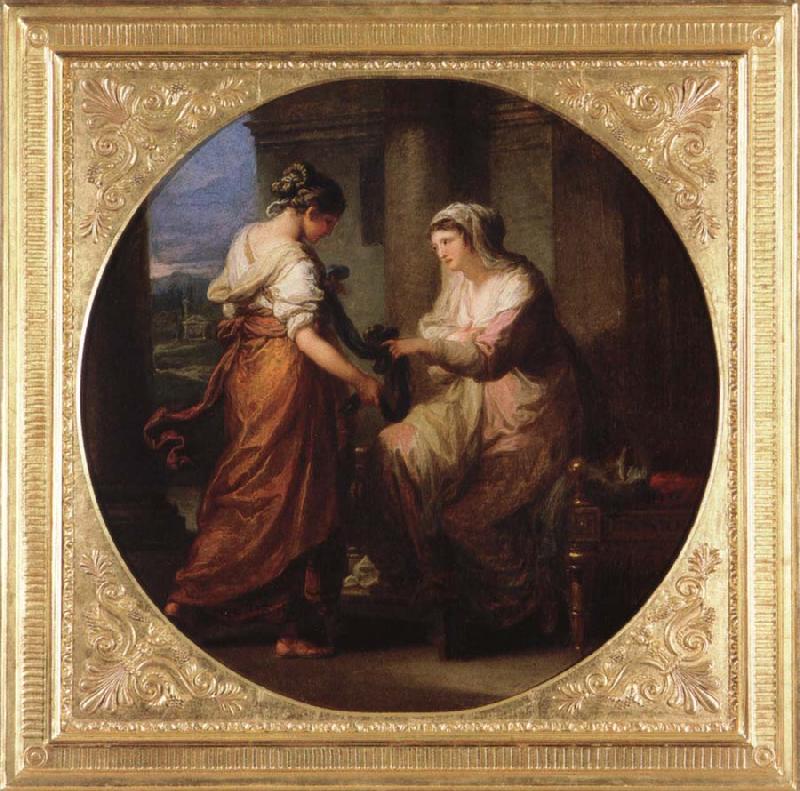 Angelika Kauffmann Elektra gibt ihre Schwester Chyrsothemis ihren Gurtel und die Locken des Orest fur das Grab Des Agamemnon oil painting image